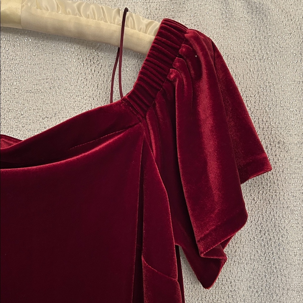 Elegant Velvet Off-Shoulder Top in Rich Burgundy - Picture 4 of 5